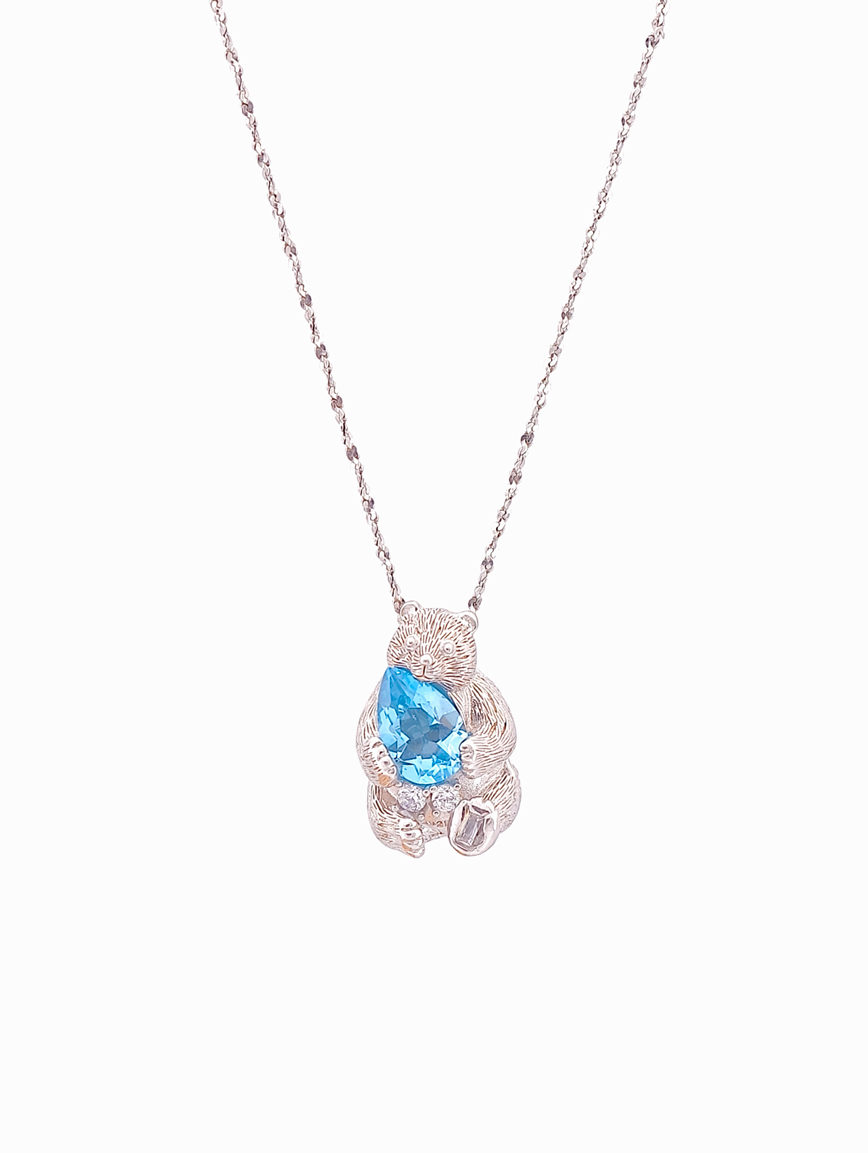Natural Blue Topaz Bear Hug Pendant