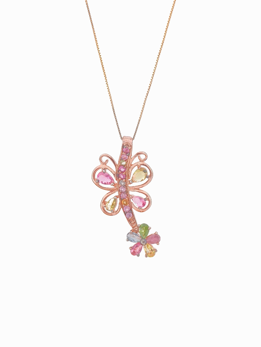 Natural Rainbow Tourmaline Sterling Silver Pendant